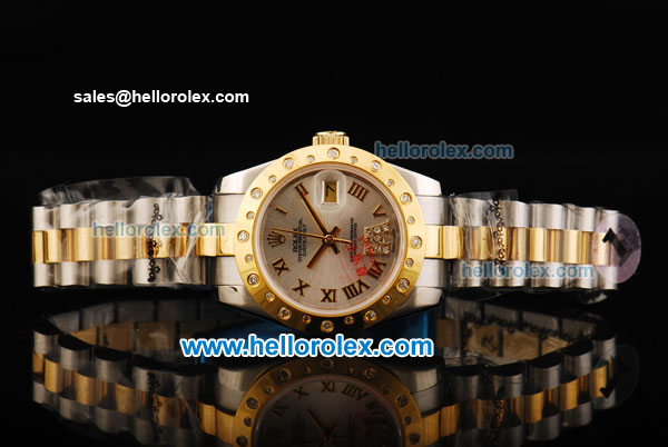 Rolex Datejust Oyster Perpetual Automatic Movement Steel Case with Gold Roman Numeral Markers and Two Tone Strap-Lady Model - Click Image to Close